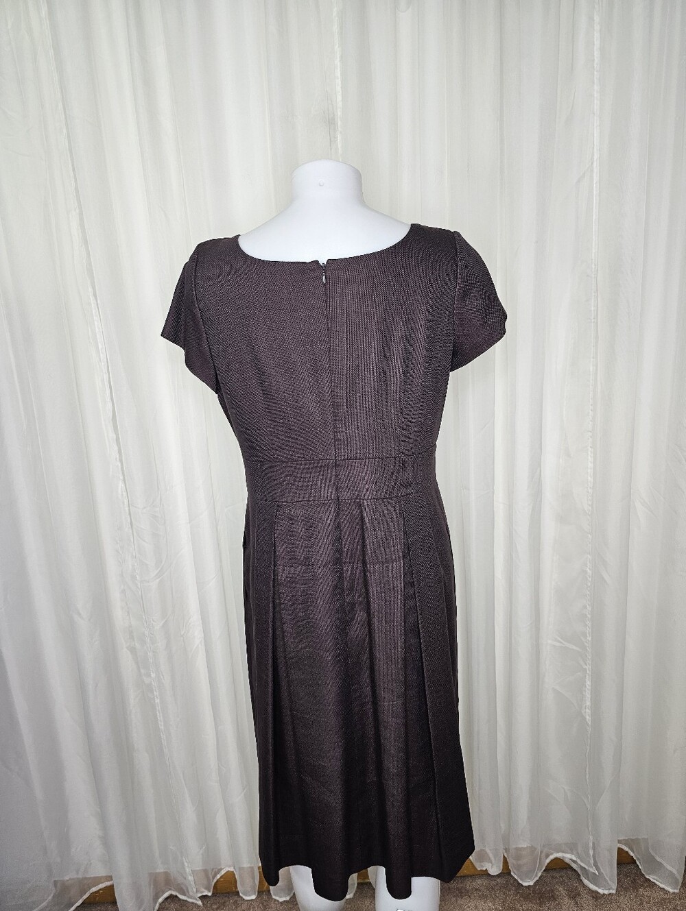 Talbots Chocolate Brown Silk Blend Sheath Midi Dress with Polka Dot Bow Sash 12 - Picture 7 of 11